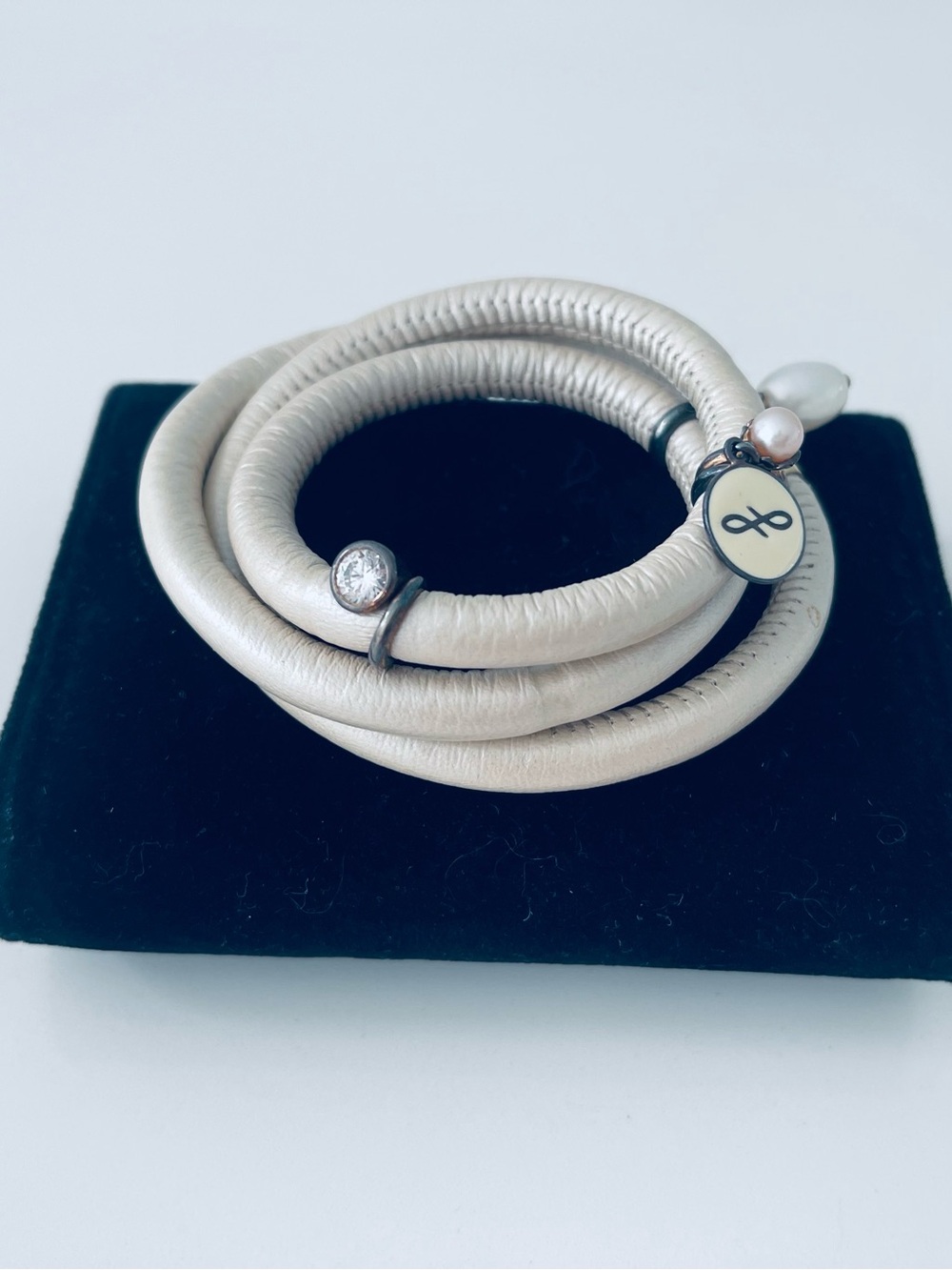 Triple leather Endless Jewelry Bracelet with 2 dangling charms & 2 pearl charms